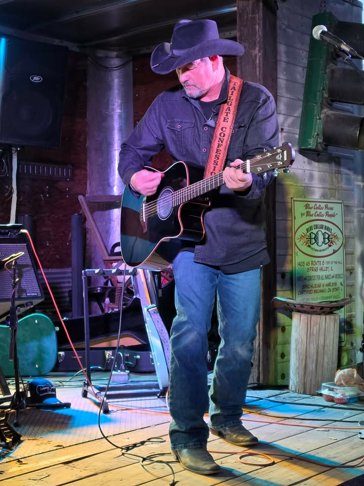 Guitarist playing acoustic guitar on stage